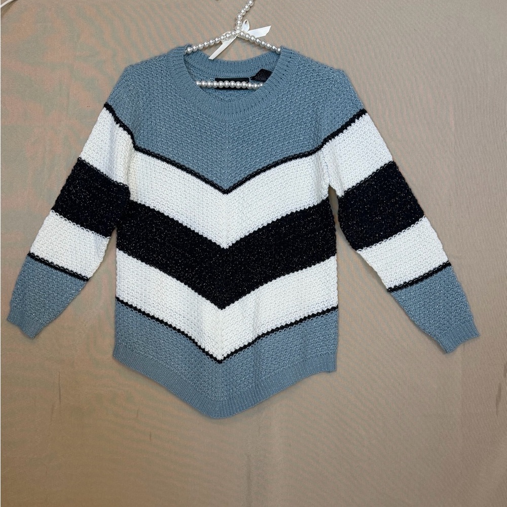 Preswick & Moore Chevron Knit Sweater - Blue, Black, White